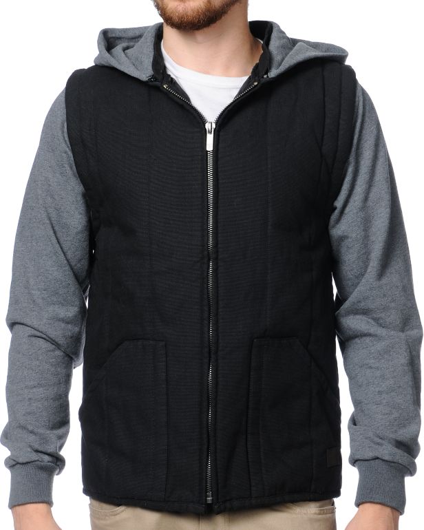 Brixton Ruger Grey & Black Hooded Vest Jacket
