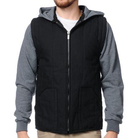 Brixton Ruger Grey & Black Hooded Vest Jacket