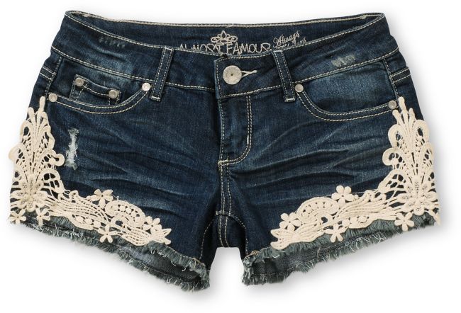 Almost Famous Kara Medium Blue Crochet Denim Shorts