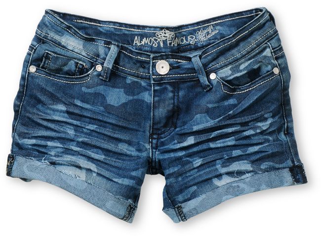 Almost Famous Shayna Camo Print Blue Denim Shorts