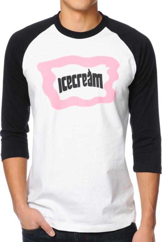 ICECREAM Cones And Bones White & Black Baseball Tee Shirt