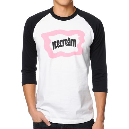 ICECREAM Cones And Bones White & Black Baseball Tee Shirt