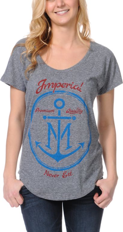 Imperial Motion Girls Anchor Monogram Heather Grey Tee Shirt