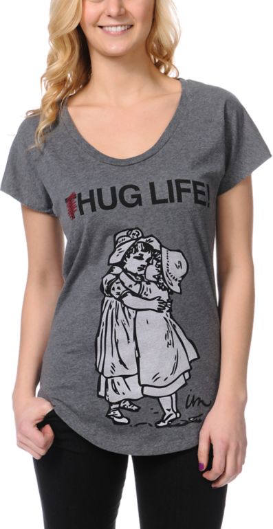Imperial Motion Girls Hug Life Grey Scoop Neck Tee Shirt