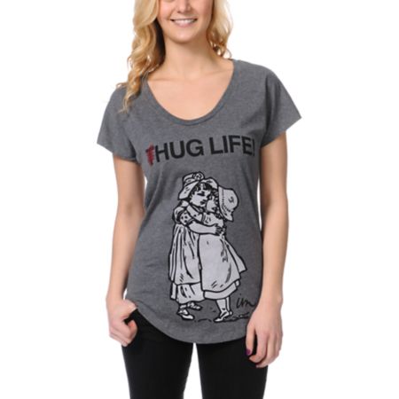 Imperial Motion Girls Hug Life Grey Scoop Neck Tee Shirt