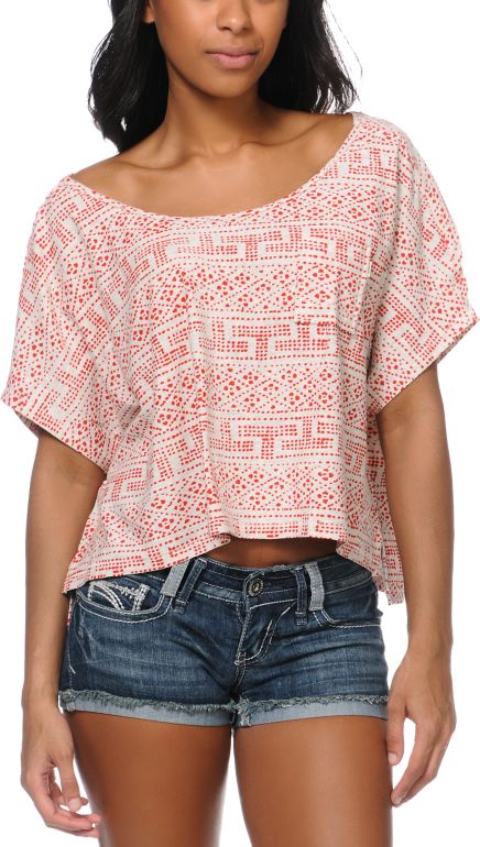 Obey Summertime Ethnic Print Crop Tee Shirt