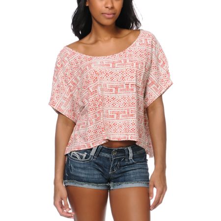 Obey Summertime Ethnic Print Crop Tee Shirt