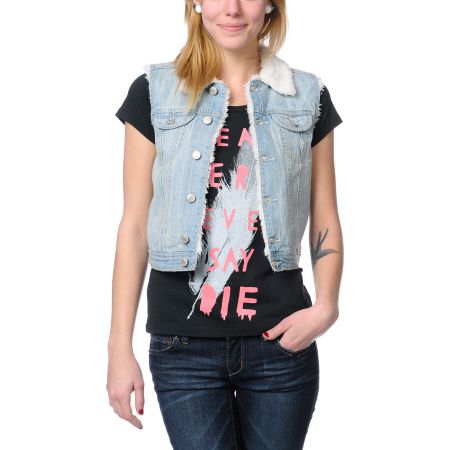 Thread and Supply Sherpa Fleece Lined Denim Vest