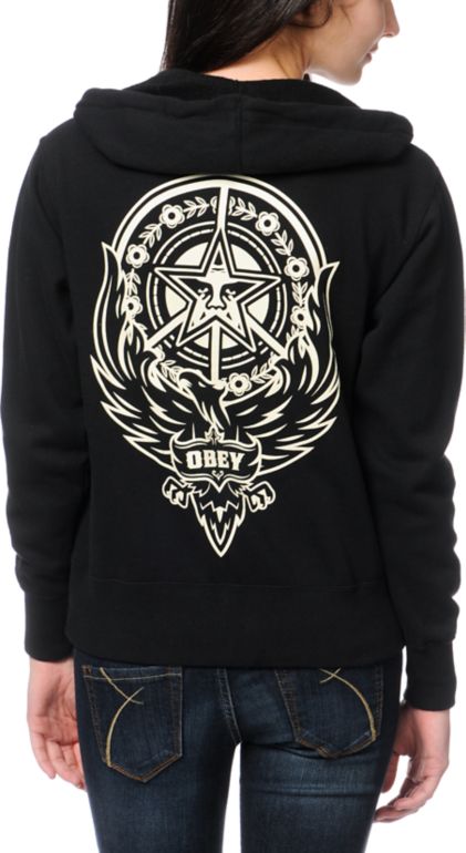 Obey Peace Phoenix Black Zip Up Hoodie