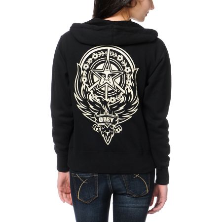 Obey Peace Phoenix Black Zip Up Hoodie