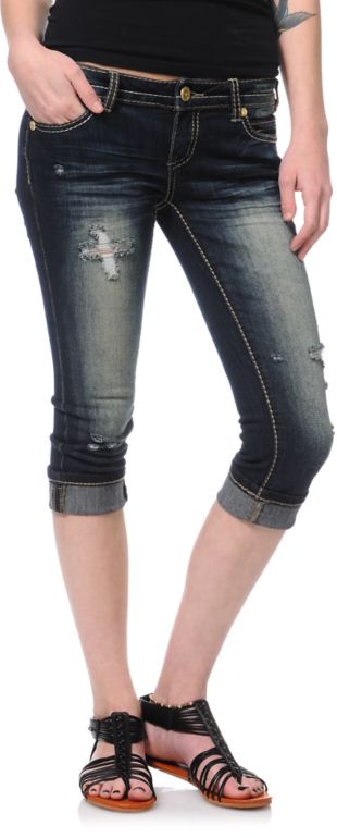 Almost Famous May Dark Wash Cuffed Crop Jeans
