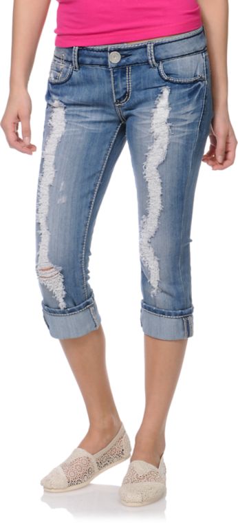 Almost Famous Sam Dark Sandblast Cuffed Crop Jeans