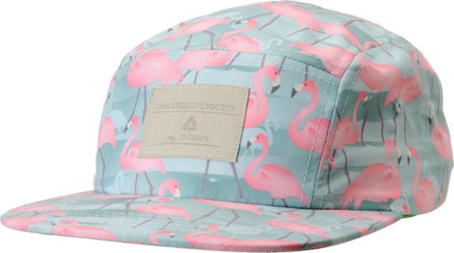 Lira Girls Green Flamingo Print 5 Panel Hat