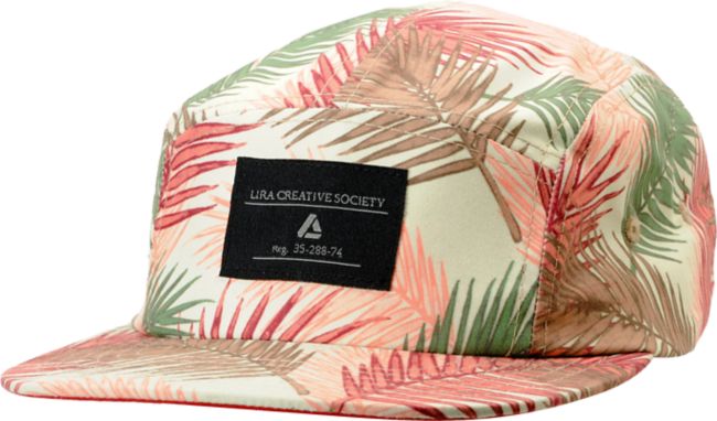 Lira Girls Cream & Coral Leaf Print 5 Panel Hat