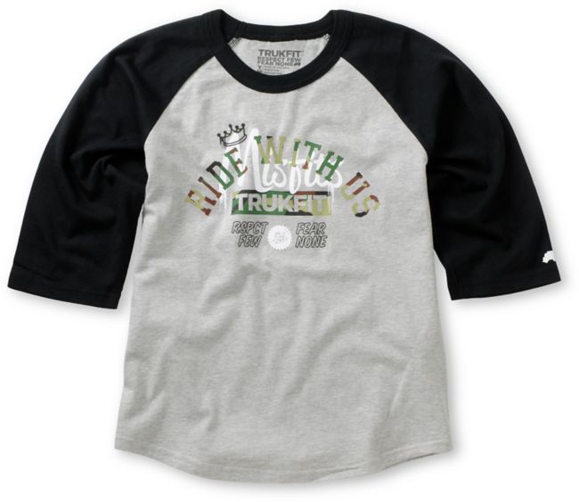 Trukfit Boys Misfits Ride Grey & Black Baseball Tee Shirt