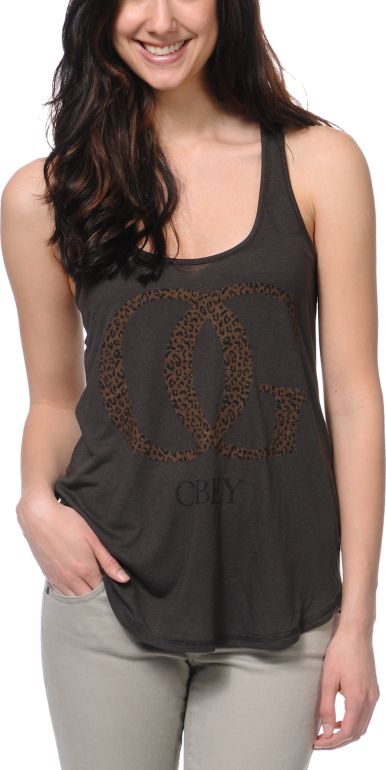 Obey OG Leopard Print Charcoal Vintage Tank Top