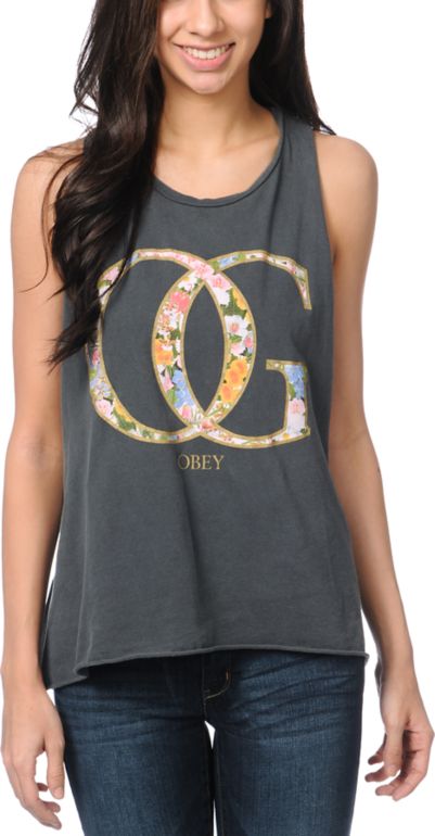 Obey OG Spring Charcoal Open Back Tank Top