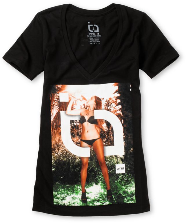 TMLS Girls Thirst Quencher Black V-Neck Tee Shirt