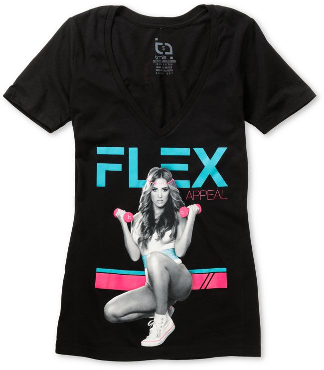 TMLS Girls Flex Appeal Black V-Neck Tee Shirt