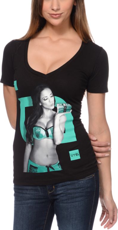 TMLS Girls Big Money Black V-Neck Tee Shirt