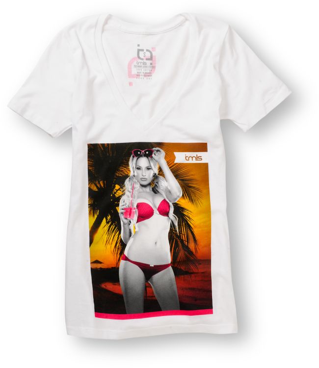 TMLS Girls Pink Lemonade White V-Neck Tee Shirt