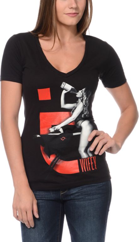 TMLS Girls Wifey 7 Black V-Neck Tee Shirt