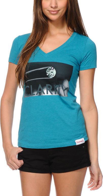 Diamond Supply Girls Clarity Teal V-Neck Tee Shirt