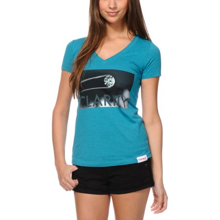 Diamond Supply Girls Clarity Teal V-Neck Tee Shirt