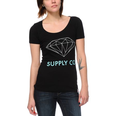 Diamond Supply Girls Black Scoop Neck Tee Shirt