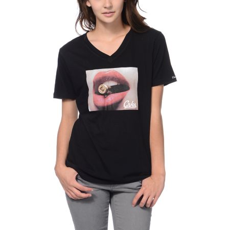 Crooks And Castles Girls Ruthless Black V-Neck Tee Shirt