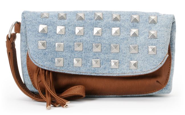 T-shirt & Jeans Brown & Denim Studded Wristlet