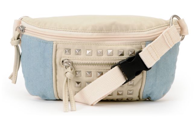T-Shirt & Jeans White & Blue Studded Fanny Pack