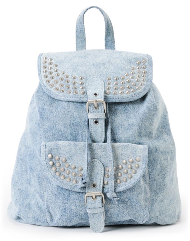 T-Shirt & Jeans Acid Wash Denim Studded Rucksack Backpack