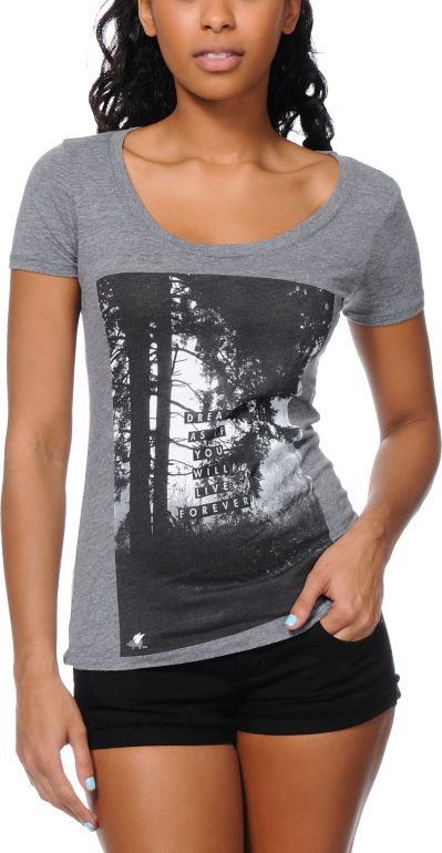 Glamour Kills Lost In Dreams Grey Scoop Neck Tee Shirt