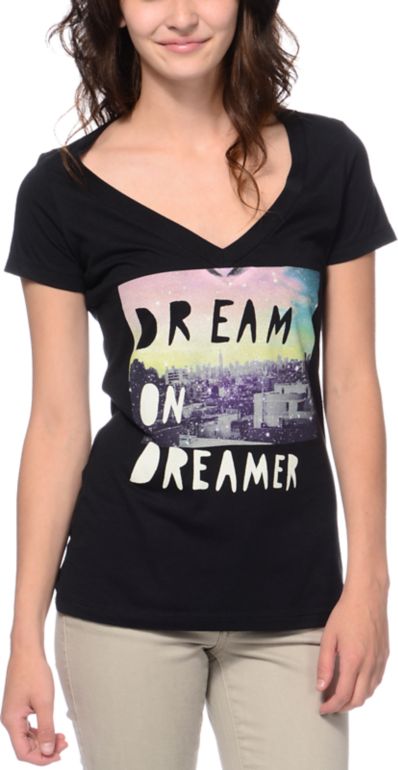 Glamour Kills New Dream On Dreamer Black V-Neck Tee Shirt