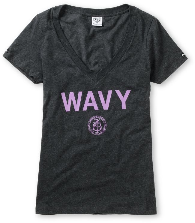 Crooks And Castles Girls Wavy Charcoal V-Neck Tee Shirt