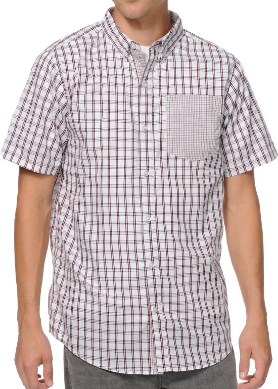 Dravus Observer White & Red Plaid Short Sleeve Button Up Shirt