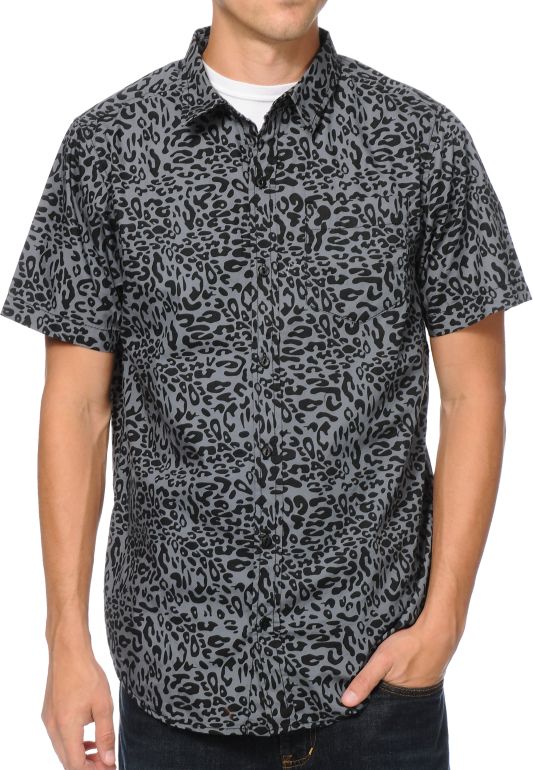Empyre Panther Grey & Black Short Sleeve Button Up Shirt