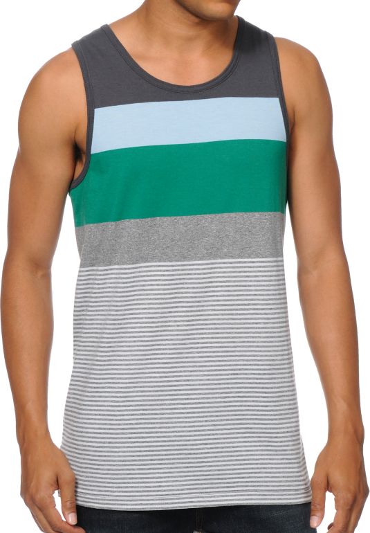 Zine Shamecation Grey & Green Striped Tank Top
