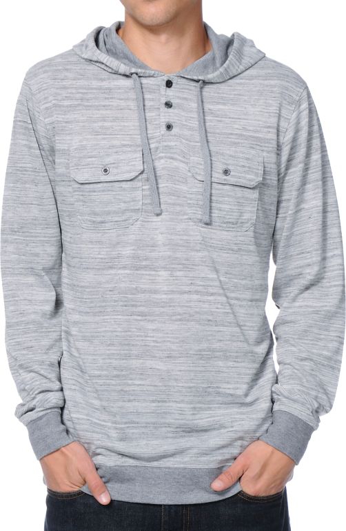 Empyre Chaste Heather Grey Knit Henley Hooded Shirt