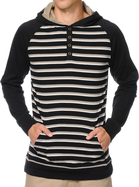 Empyre Chum Black Stripe Henley Hooded Shirt