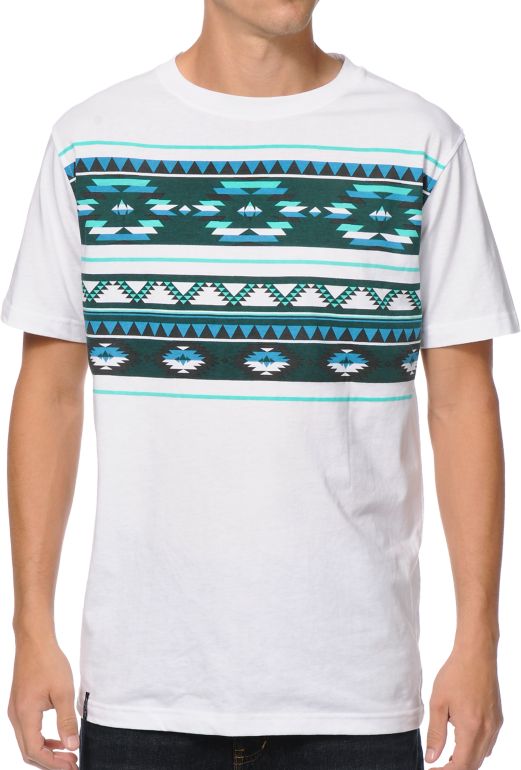 Empyre Oliver White & Blue Tribal Print Tee Shirt