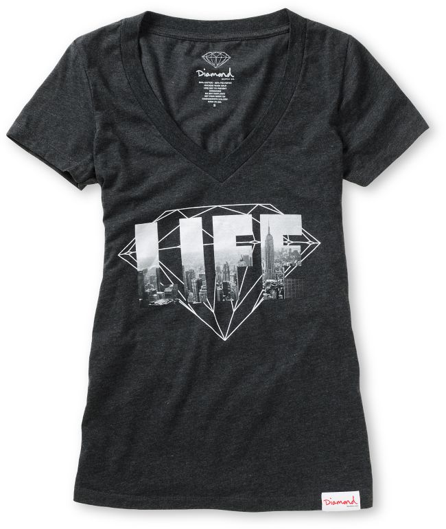 Diamond Supply Girls NY Diamond Life Charcoal V-Neck Tee Shirt