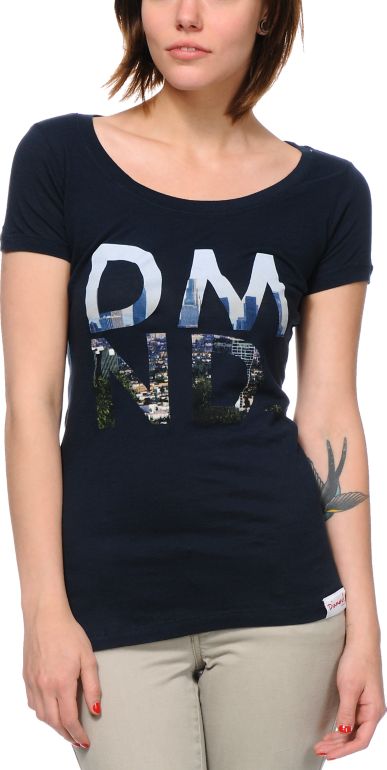 Diamond Supply Girls LA DMND Navy Scoop Neck Tee Shirt