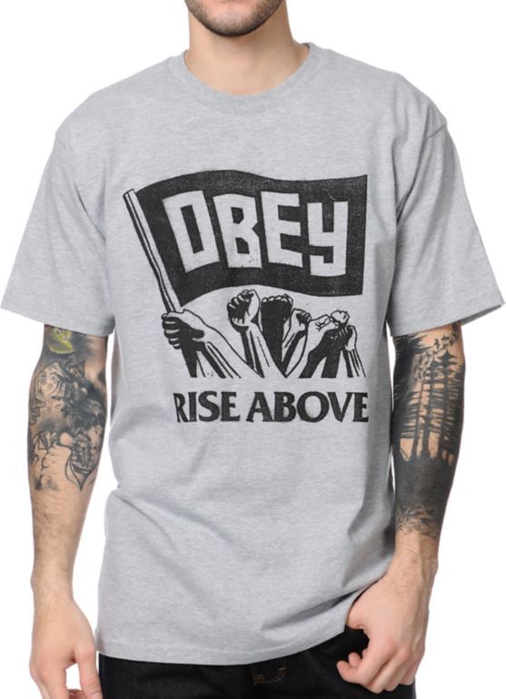 Obey Rise Above Heather Grey Tee Shirt