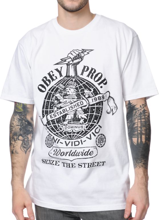 Obey Globe Fist White Tee Shirt