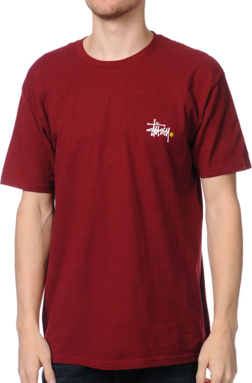 Stussy Basic Logo Wine Dark Red Tee Shirt