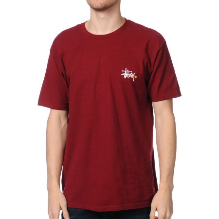 Stussy Basic Logo Wine Dark Red Tee Shirt