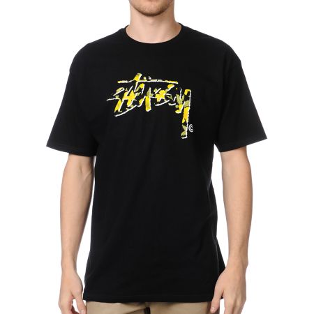 Stussy Flower Stock Black Tee Shirt