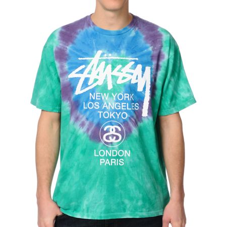 Stussy White Circles Aqua Tie Dye Tee Shirt